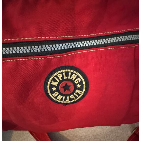 Kipling Duffle Bag Large Red Nylon Luggage Travel Gym Bag/Monkey Key Chain - Picture 2 of 15